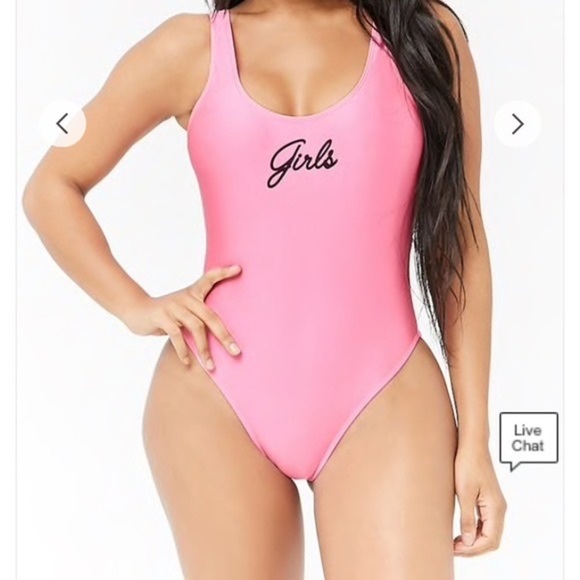 Forever 21 | Pink one-piece graphic “girls” swimwear| M - Picture 2 of 6